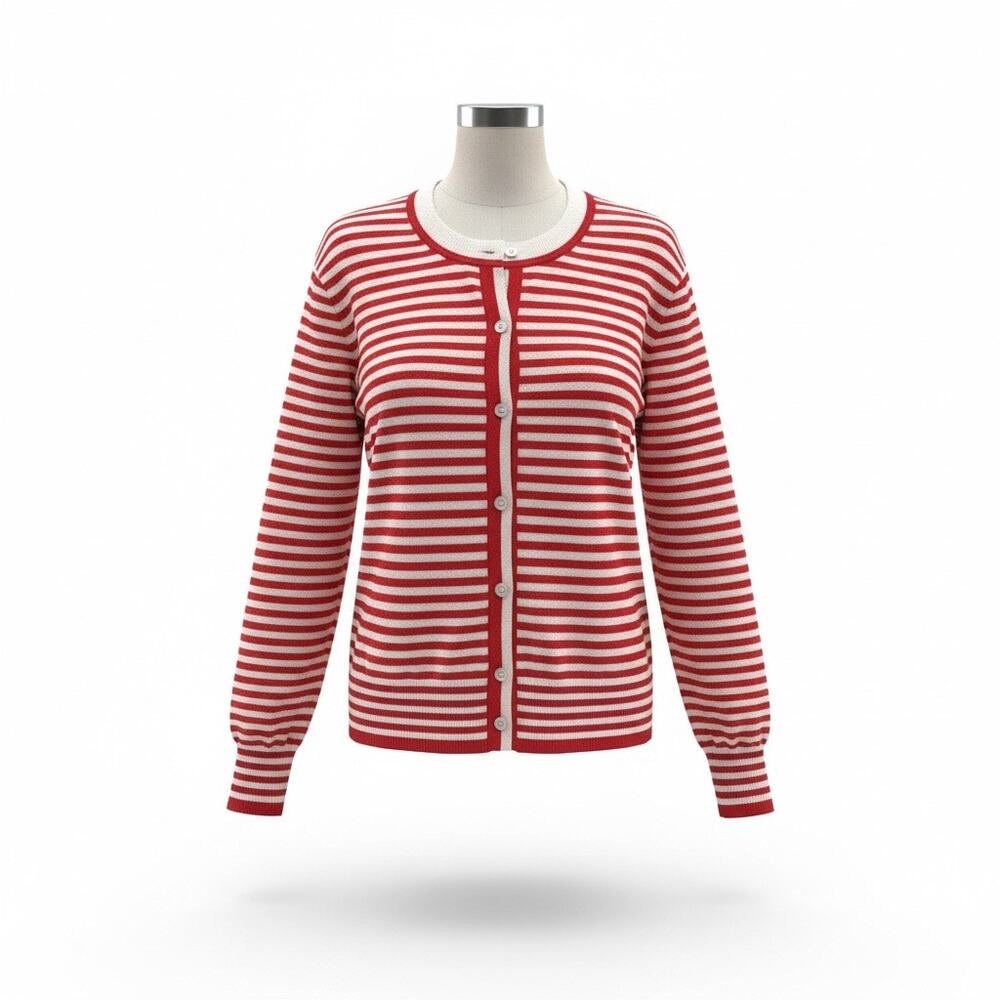 Free Assembly Women's Red & White Striped Cardigan Sweater L 12-14
